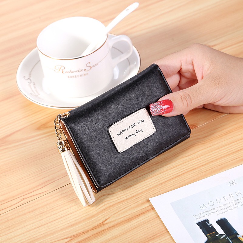 Ví nữ đựng tiền nhiều ngăn 211  khóa bấm chất da retro phong cách thanh lịch