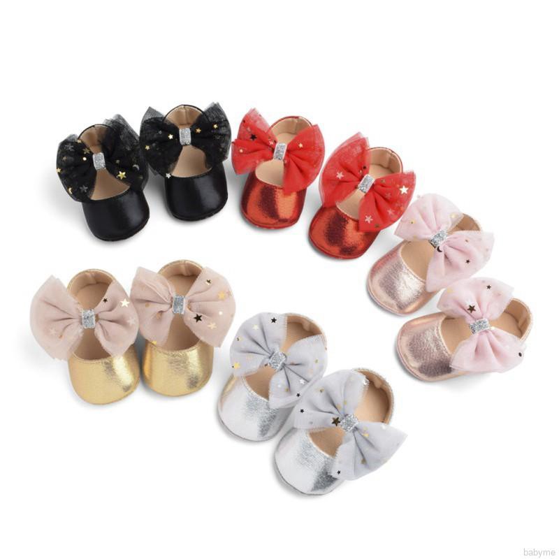 Babyme Autumn Baby Girls Breathable Anti-Slip Mesh Bowknot Flats Toddler Soft Soled Walking Shoes
