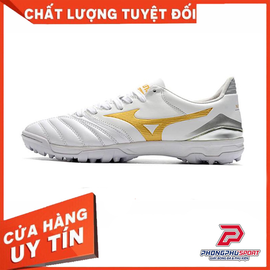Giày Bóng Đá Mizuno Morelia Neo TF Trắng Vạch Vàng