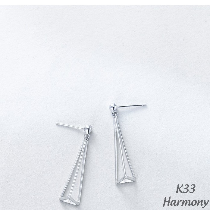 Bông tai, khuyên tai nữ bạc 925 cao cấp hình tam giác dài thiết kế độc đáo, sang chảnh K33| TRANG SỨC BẠC HARMONY