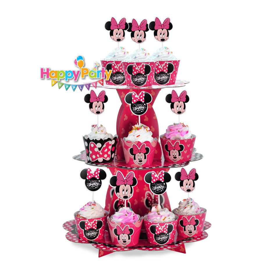 Set trang trí sinh nhật bé gái Bộ phụ kiện chủ đề hồng xanh mega - Happy birthday, thôi nôi cho bé Minion, cún con