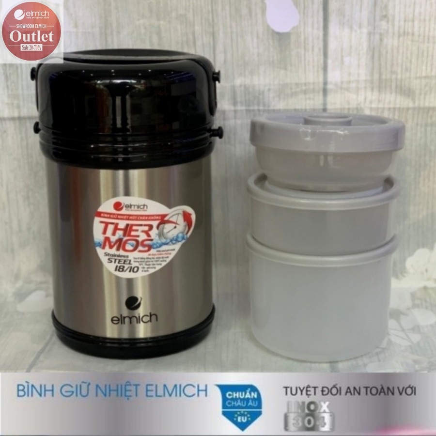 Hộp Đựng Cơm Giữ Nhiệt 3 Ngăn Inox 304 nóng 12h lạnh 24h ELMICH El3144 1800ml