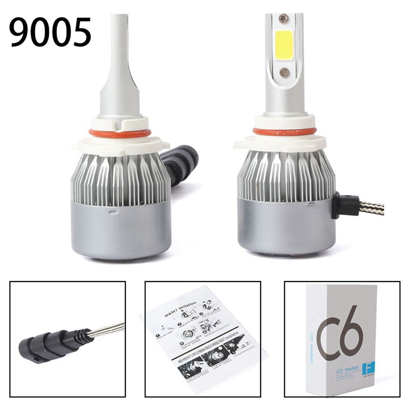 4 Pcs C6 LED Car Headlight Kit COB 36W 7600LM White Light Bulbs, 2 Pcs 9005 & 2 Pcs H1