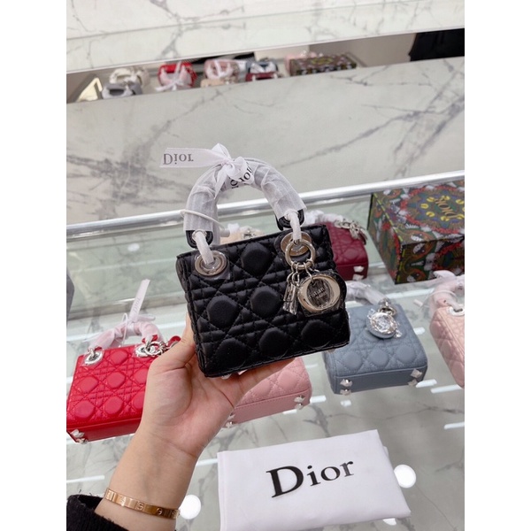 Túi xách Diỏr lady micro sz 12cm tag bạc chất da thật