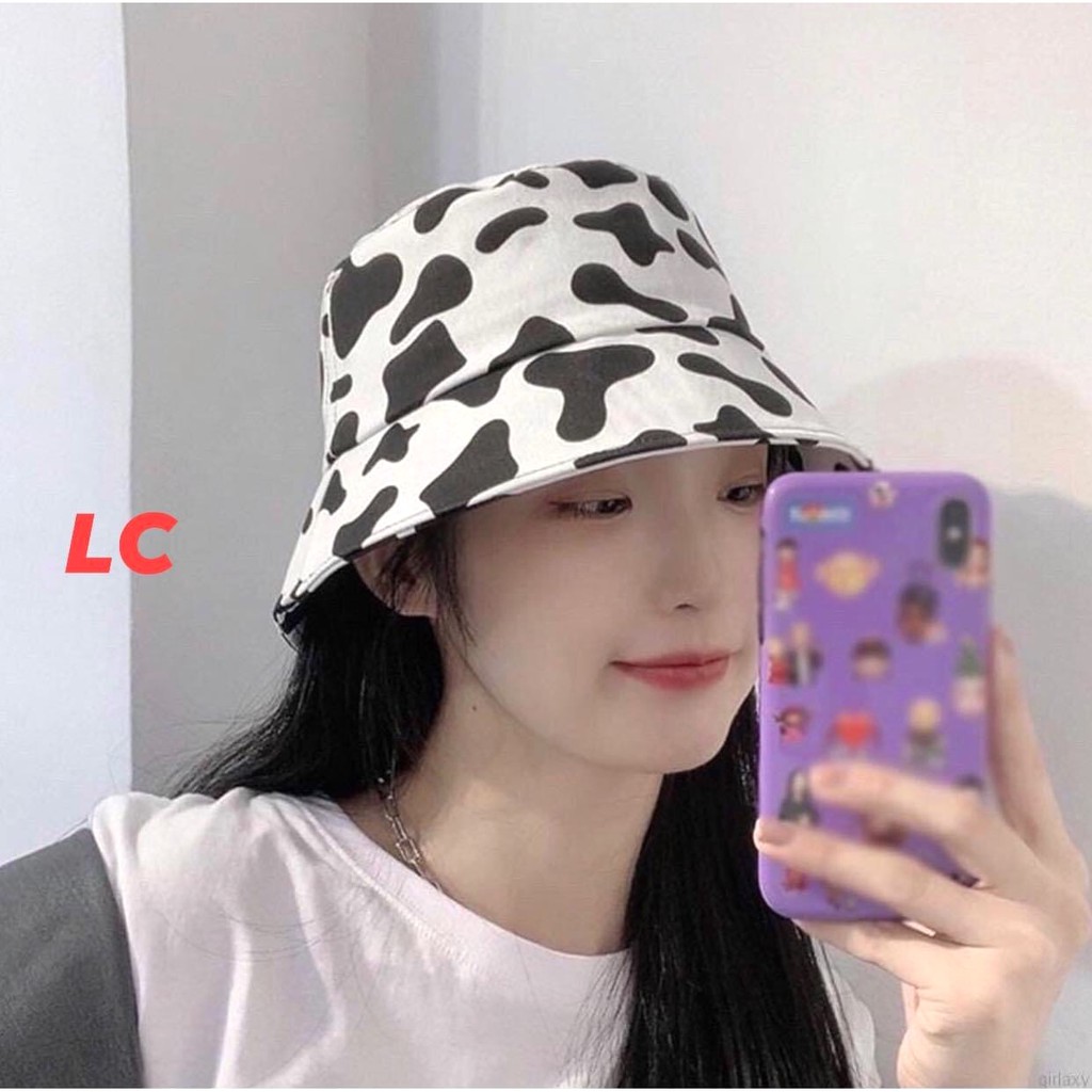 Mũ Bucket Bò Sữa PEONYB Nữ [FREESHIP]  Nón rộng vành nhỏ loang màu trắng đen chống nắng Ulzzang HOT