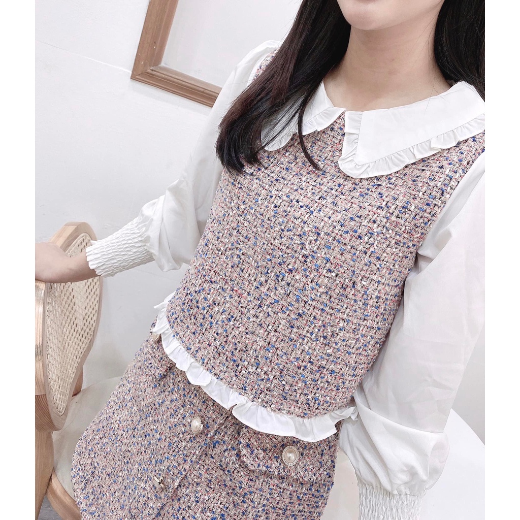 Set váy dạ Tweet kẻ cổ bèo tiểu thư cao cấp Ara S08 | BigBuy360 - bigbuy360.vn