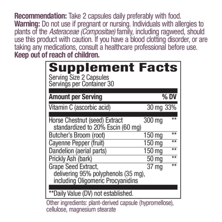 Viên uống hỗ trợ giãn tĩnh mạch Nature's Way Leg Veins Support Blend 60v USA