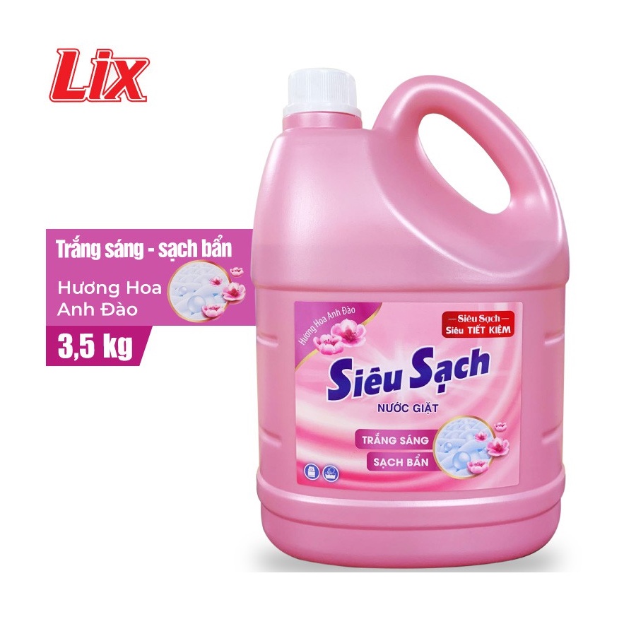 CAN nước giặt Lix Siêu Sạch Hương Hoa Anh Đào 3.5Kg - Tẩy Sạch Vết Bẩn Cực Mạnh