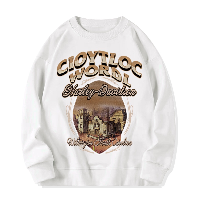 FOCUS Áo Nỉ nữ harajuku retro trắng bigsize áo dài tay unisex 100%cotton