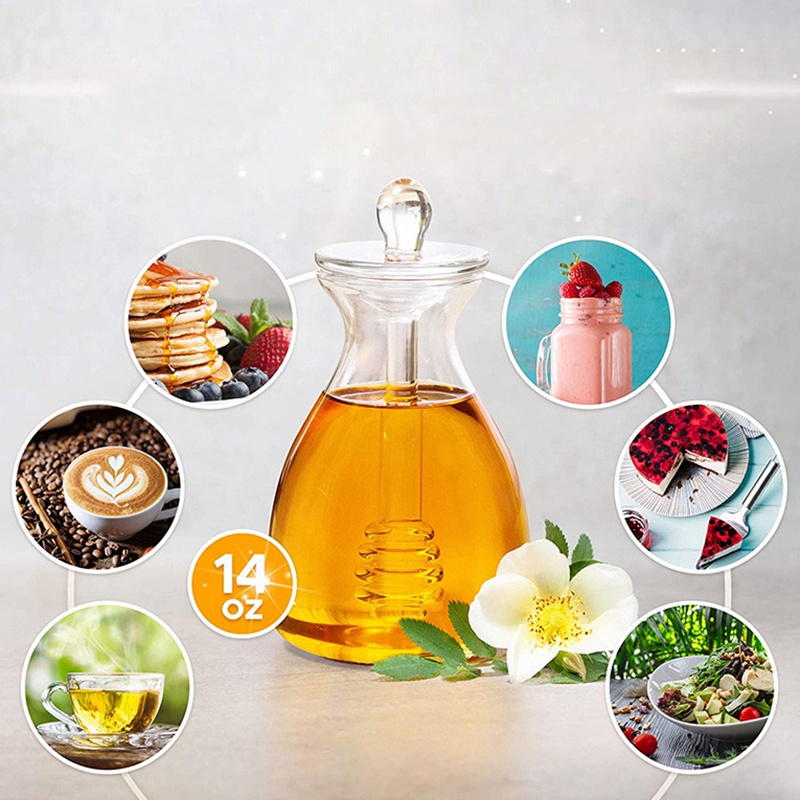 Hũ Thủy Tinh Đựng Mật Ong / Nước Sốt Có Nắp Đậy Bằng Thủy Tinh Tiện Dụng