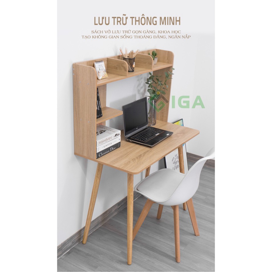 Bàn Làm Việc IGA Kèm Giá Sách Hiện Đại Tiện Lợi Phong Cách Nordic - GP149