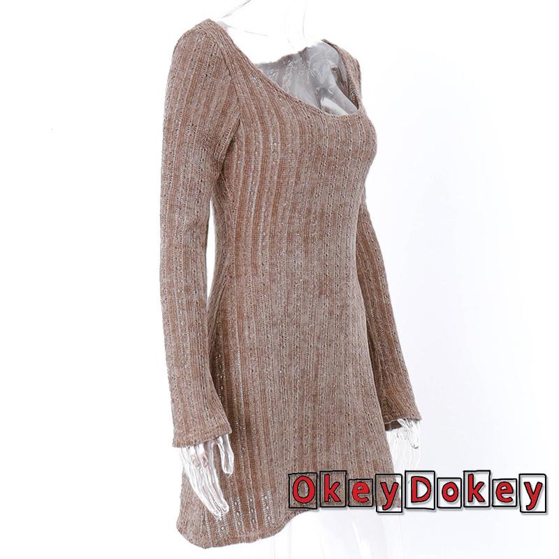 Đầm Ngắn Dáng Ôm Tay Dài Lệch Vai Thời Trang Xuân Thu Cho Bạn Gái