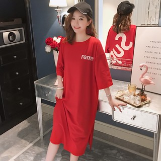Đầm thun suông rộng chất cotton thoáng mát màu đỏ có ảnh thật