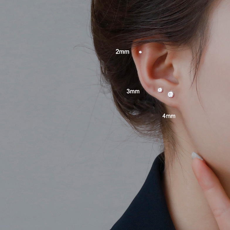Bông Tai Bạc Ta Nguyên Chất Đá Ziconia 5A Đủ Size Hanada