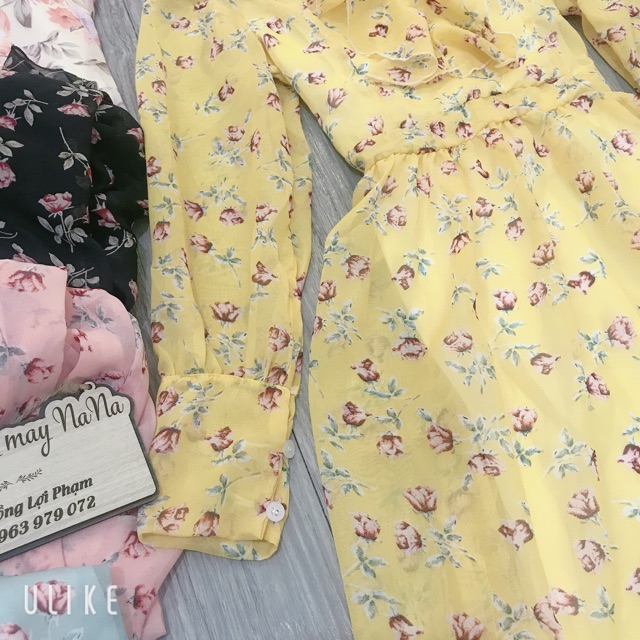 Đầm hoa nhí tay dài phối bèo siêu đẹp (hình thật+video) | BigBuy360 - bigbuy360.vn