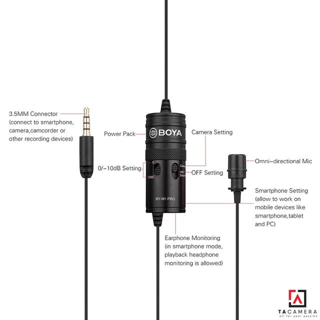 Microphone Thu Âm Cài Áo BOYA BYM1 PRO Giảm Ổn (Chính Hãng)