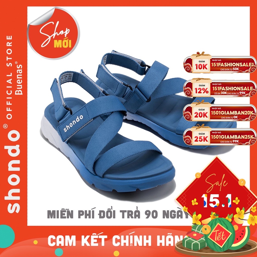 Shondo F6 sport sandal nữ nam quai chéo chính hãng F6S0339 xanh dương giày dép quai hậu nữ học sinh đế cao 3 phân