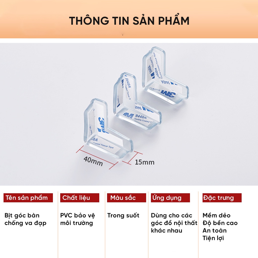 Miếng bịt góc bàn AMOBABY bọc cạnh bàn, góc tủ bằng silicone an toàn cho bé