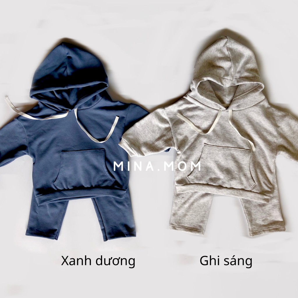 Bộ quần áo thu đông bé trai, bé gái, quần áo dài tay, áo hoodie phối quần dài cho bé