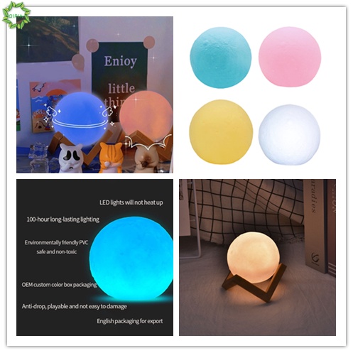 Đèn ngủ hình mặt trăng 3d nhiều màu độc đáo kèm giá đỡ tiện dụng