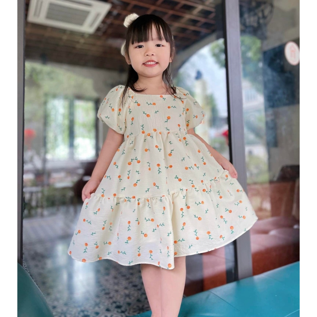 Váy bé gái Sofia quả cam tay phồng tiểu thư siêu xinh