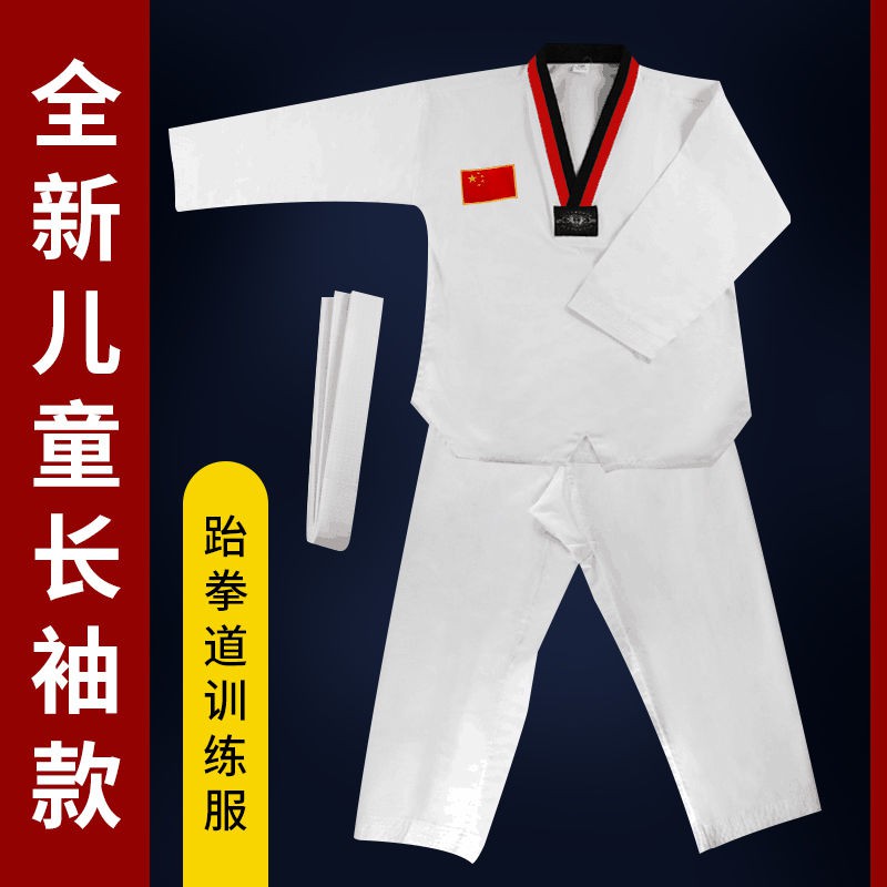 Bộ Quần Áo Tập Võ Taekwondo Tay Dài Chất Cotton Mềm Mại Dành Cho Người Lớn Và Trẻ Em