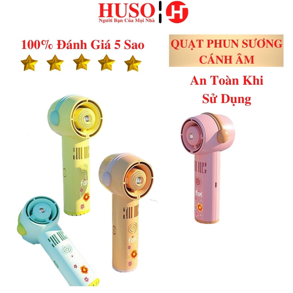 Quạt Phun Sương Cầm Tay Cánh Âm - Quạt Mini Tích Điện Phun Sương Hơi Nước Tạo Ẩm 500mAh - HUSO