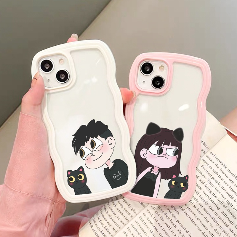 SUNTAIHO Ốp lưng iphone Ốp điện thoại mềm trong suốt in hình mèo có viền sóng thích hợp cho iPhone 11 12 13 Pro Max X XR XS 7 8
