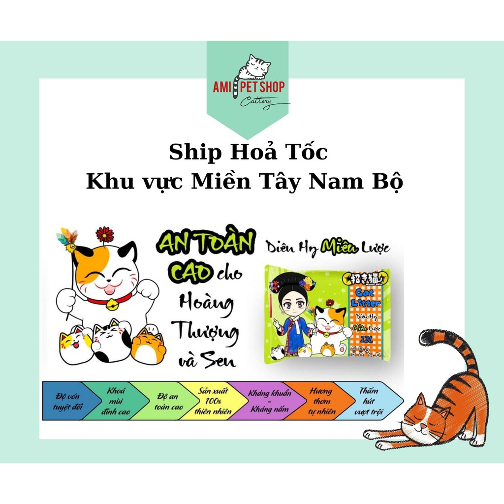 Cát Vệ Sinh cho Mèo MANEKI NEKO BAO 12L MÙI CHANH- Ami Pet shop chuyên phân phối cát vệ sinh khu vực miền Tây Nam Bộ