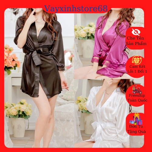 Áo choàng ngủ lụa satin phong cách Kimomno Quyến rũ + Tặng kèm quần chíp lọt khe