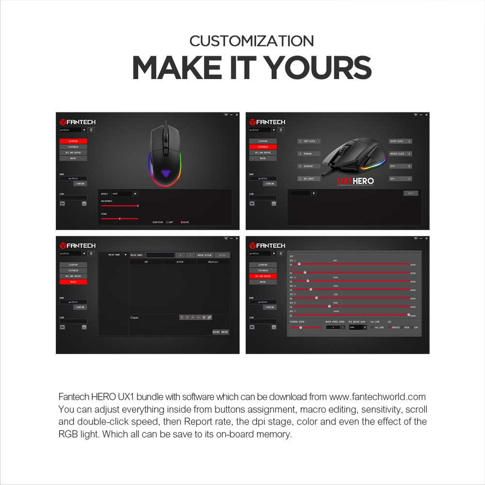 Chuột Gaming Có Dây Fantech UX1 HERO 16000DPI LED RGB 16,8 Triệu Màu 8 Phím Macro - Hãng Phân Phối Chính Thức