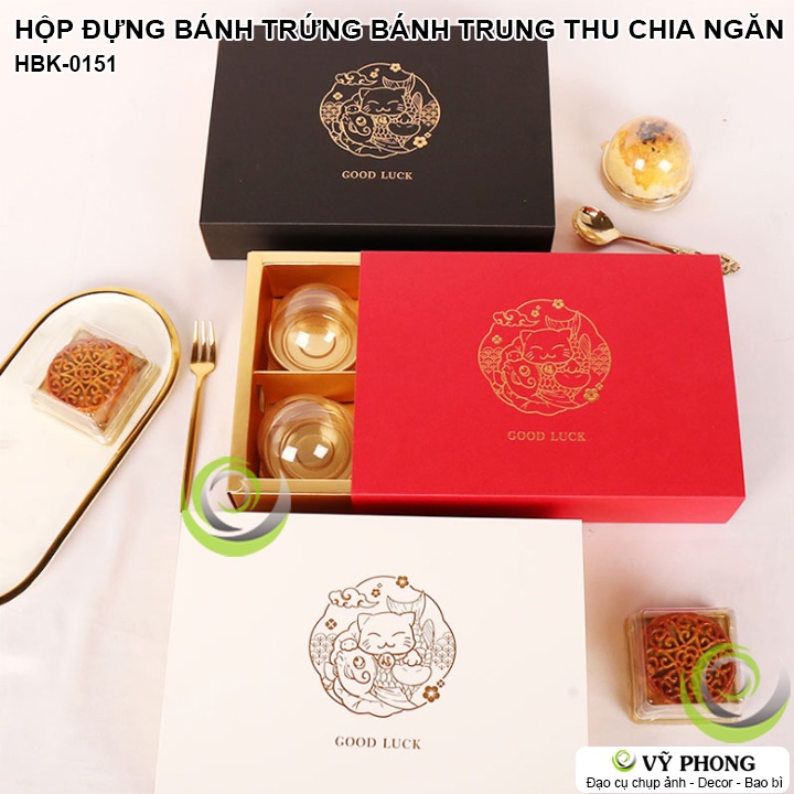 HỘP GIẤY ĐỰNG BÁNH KẸO BÁNH TRUNG THU ~80g CHIA NGĂN ĐỰNG QUÀ TẶNG CÁC DỊP LỄ TẾT IN NHŨ VÀNG MÈO CHIÊU TÀI HBK-0151