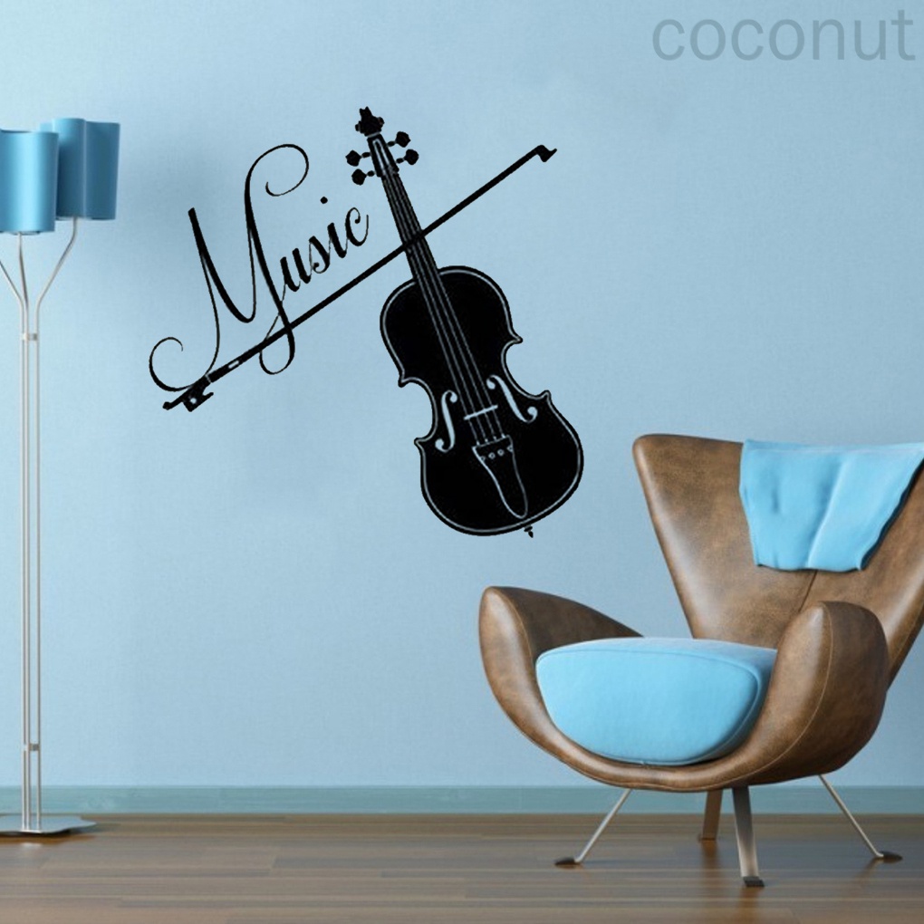 Miếng dán tường hình đàn violin trang trí phòng khách/phòng ngủ/nền sau TV