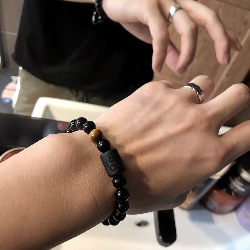 Vòng tay đính đá Obsidian thiết kế đơn giản cho nam và nữ
