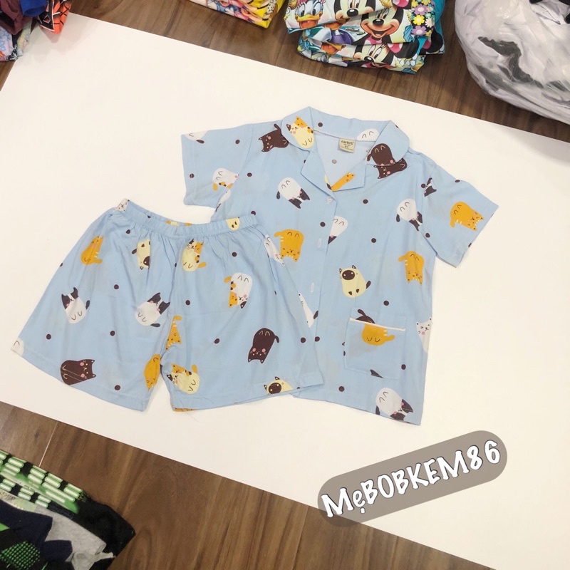 Bộ lanh Pyjama cộc tay mát lịm cho bé 11-26kg