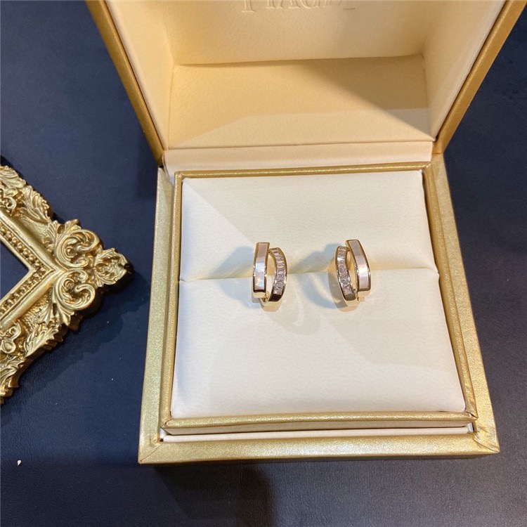 Khuyên tai vòng đôi bằng bạc 925 đính đá zircon tinh tế sang trọng phong cách Hàn Quốc