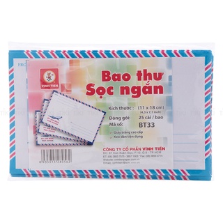 Bao thư sọc Vĩnh Tiến có keo dán (25 bao/ xấp)