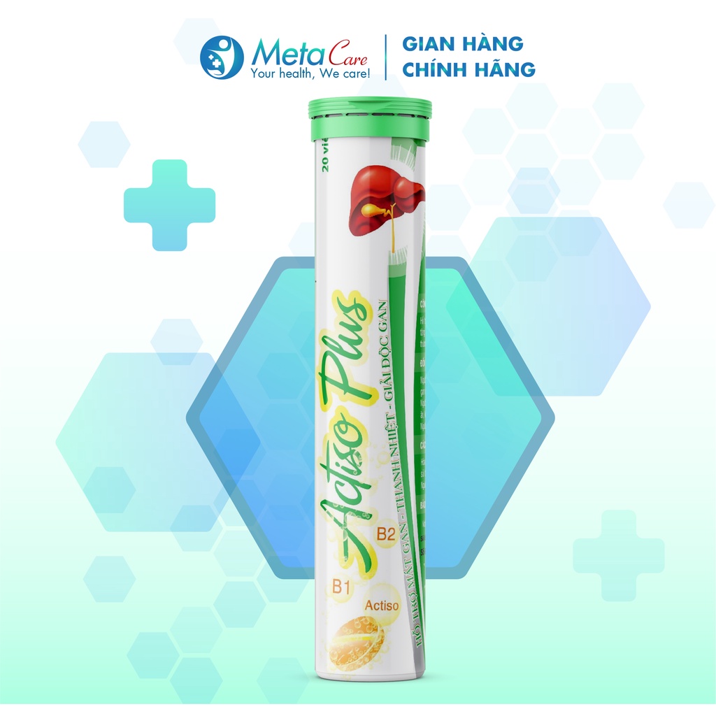 Viên sủi Actiso Plus mát gan, thanh nhiệt, giải độc bổ sung vitamin C, vitamin B1, B6, B2 - Tuýp 20 