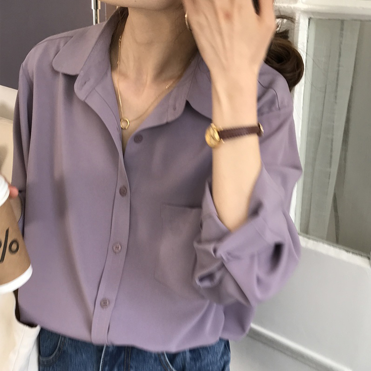 Áo sơ mi tay dài phong cách Hong Kong thời trang xuân thu cho nữ