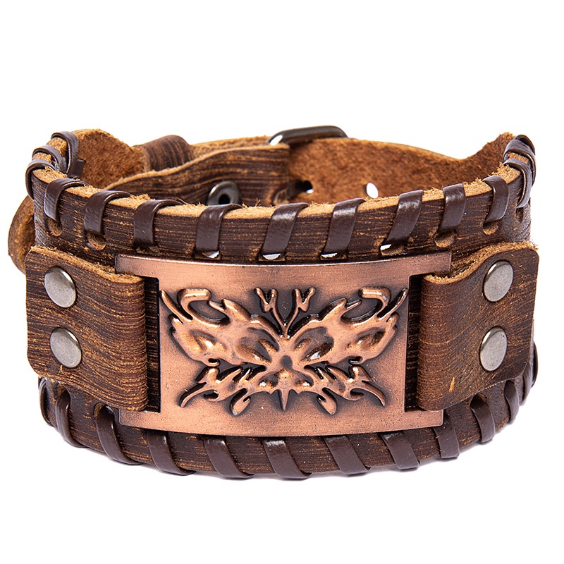 Vòng Tay Dây Da Mặt Hình Đầu Lâu Phong Cách Viking Cho Nam