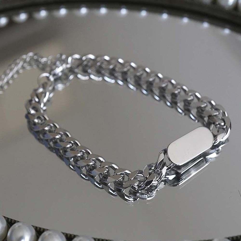 Vòng Tay Nam Mặt Oval Kim Loại Lấp Lánh Phong Cách Hàn Quốc
