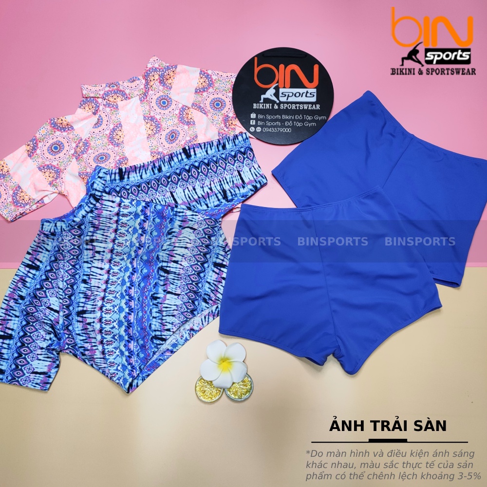 Bikini Nữ 2 Mảnh Quần Đùi Cạp Cao Aó Crop Ngắn Tay Bin Sports BHV088