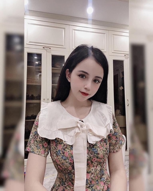 Váy Hoa Vintage Cổ Ren Nơ Trắng Cực Dễ Thương | BigBuy360 - bigbuy360.vn