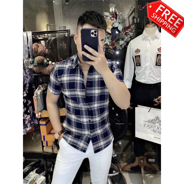 Áo sơ mi nam caro tay ngắn phong cách tre trung năng động 2021