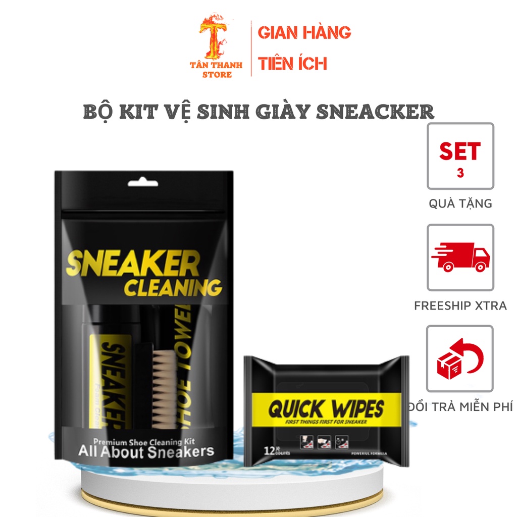 Bộ kit CAO CẤP vệ sinh giày Sneaker Cleaning 150ml , Set 3 món tẩy giày dép có kèm bàn chải và khăn