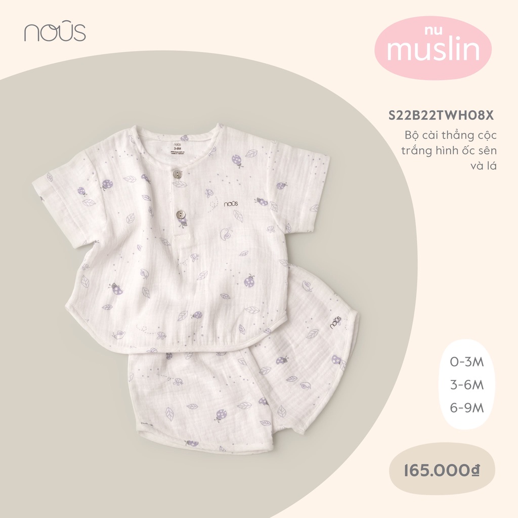 Bộ nous cộc vải xô muslin thoáng mát cho bé