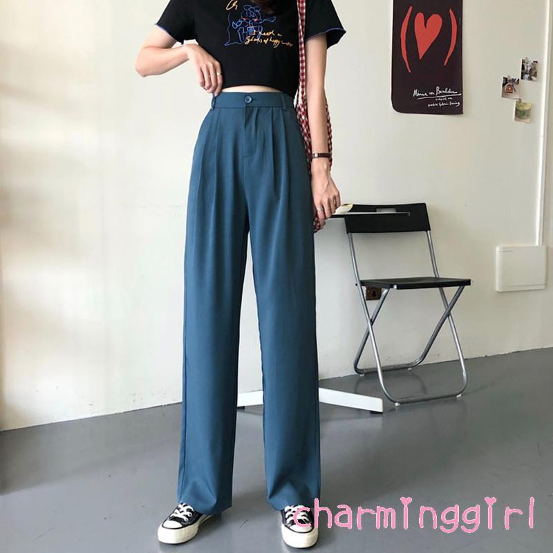 quần ống rộng Lưng Cao Màu Sắc Thời Trang Công Sở Cho Nữ