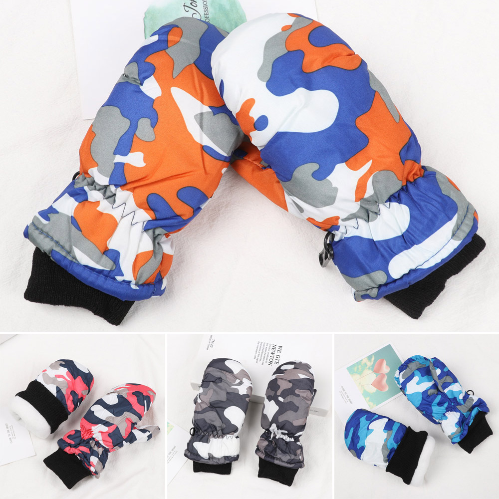 ME Children Kids Children Gloves Waterproof Camouflage Skiing Mittens Snow Snowboard Windproof Winter New Fashion Furry Warm Mitts Thicken/Multicolor