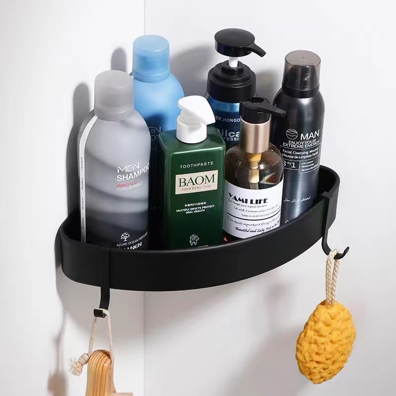 Giá Đựng Đồ Màu Đen Gắn Góc Tường Nhà Tắm/Nhà Bếp