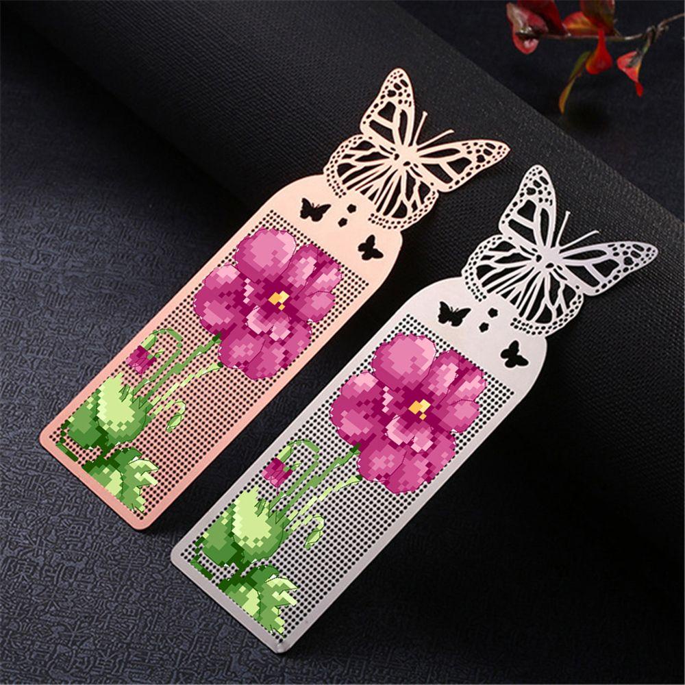 Bộ Thẻ Đánh Dấu Sách Bằng Kim Loại Thêu Hình Bướm Dễ Thương